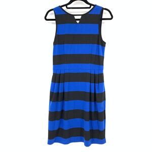 Pim + Larkin Sleeveless Dress Womens Size Medium Blue Black Bold Striped NEW